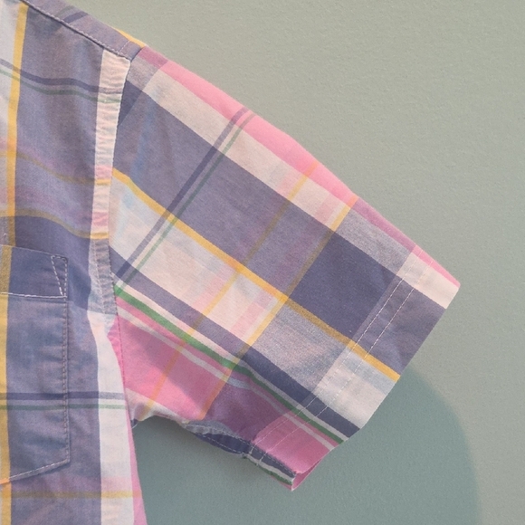 Wrangler Plaid Boys Size M (8) Button Down Shirt in Blue, Green, Yellow and Pink - Picture 7 of 9